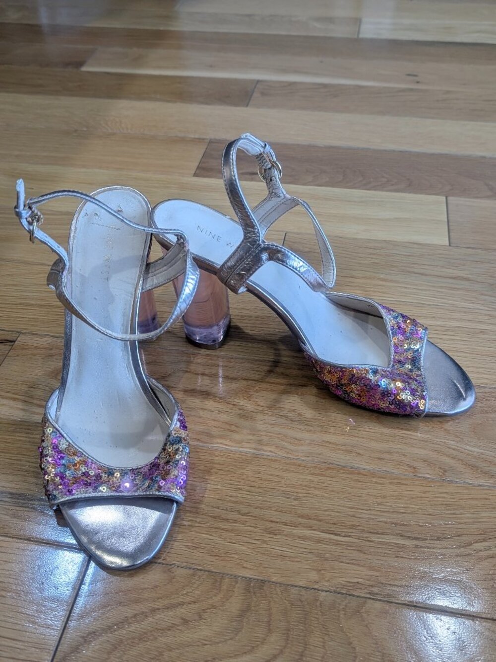 Nine West Hotlist Multi-Color 4" Clear Pink Block Heel Size 9.5M